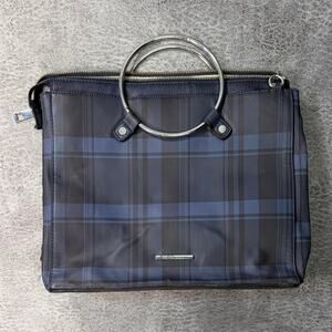 BCBGeneration Blue Plaid Metal Ring Tote